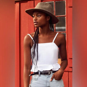 URBAN OUTFITTERS White Denim Peplum‎ Tank Top in Blanc
